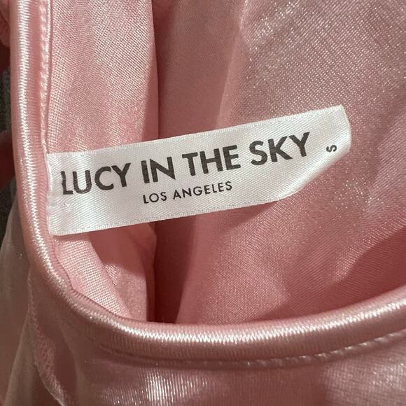 Lucy in the Sky Los Angeles Ruffle Halter Dress Pink Sz Small Lingerie Tie Back - Picture 3 of 5